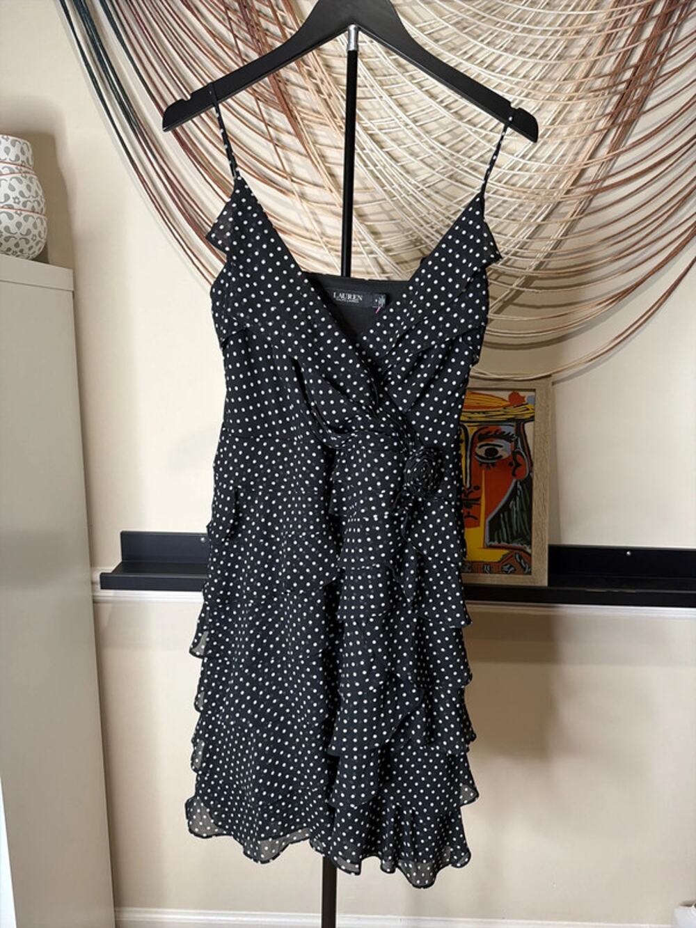 Ralph Lauren Black Label Polka Dot Ruffle Dress 6 EUC 3373